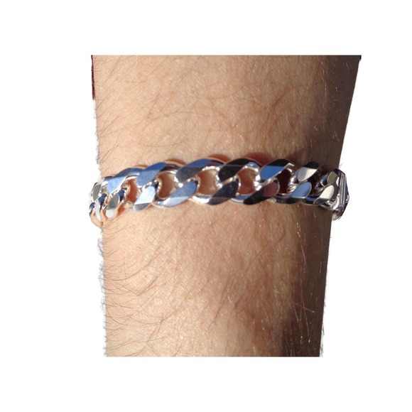 Real Silver Curb Link Bracelet, SOLID 925 ITALY Sterling Silver Cuban Bracelet - Picture 2 of 4